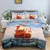 Set di biancheria da letto Fashion 3D SEASHIP BARCA SET 2 o 3 pezzi di trapunta paesaggista copertura piumino con piumino letto case tessile