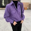 Blouses pour femmes chemises en velours côtelé vintage Femmes Femmes Lazy Purple Mid-Longing Mouilles femme 2024 AUTUMNE POCHES DE BOUTON KORIEN HIVER AUTOM