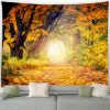 Autumn Forest Tapestry Natural Maple Tree Yellow Falling Leaves Rustic Landscape Fall Garden Wall Hanging Home Living Room Decor