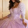 Lavender Lilac Quinceanera Dress Off The Shoulder Lace Applique Sequins Beading Tull Mexican Sweet 16 Vestidos De XV 15 Anos Birthday