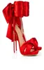 Super zomeravond kleding schoenen vrouwen bruiloft satijnen mode mooie sandalen piepen tenen rood satijn bowtie stiletto hiel t show foo8527493