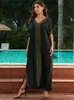 Basis Casual jurken Lorylei Vakantie Goud geborduurd Kaftan Robe Dames strandjurk voor vrouwen Zomerkleding Kaftan Outfit Lange jurken Q1624 T240412