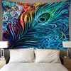 Tapisseries 3D Colorful Peacock Feather Tapestry Bohemian Art Print Wall Hanging Room Decor 95x73cm /150x100cm /150x130cm