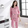 Home Clothing 2024 Winter Thick Warm Flannel Pajamas Sets For Women Long Sleeve Coral Velvet Pyjama Girls Cute Animal Print Sleepwear