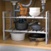 Scaffale dell'organizzatore da cucina a scomparsa sotto il portamette per portamette per lavello a 2 livelli di deposito per la casa regolabile