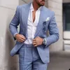 Men's Suits Blazers Fashion Linen Suits for Men Chic Peak Lapel Double One Button Male Suit Slim Fit Business Casual Wedding Tuxedo 2 Piece Costume