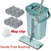 Touchless Mop Flat Flat Floor Wash Mops Bucket Magic Cleaner Selfwring Squeeze Douse Housion Hushållsrengöring Automatisk torkning 240412