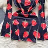 Casual Dresses Vintage Strawberry Print Off Axel Dress for Women in Autumn and Spring Slash Neck Mini Short Long Sleeve Slim Fit