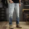 Jeans masculin 2024 à l'américain vintage lavé en détresse étendue stim slim saignement skinny pantalon