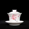 Cups Saucers National Porcelain 70-80's State-owned Factory Goods Underglazed Hand-painted Peach Blossom Cover Bowl Tea Cup Antique 7501