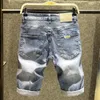 Korean Fashion Summer Luxury Distressed Ripped Washed Jeans for Men Streetwear Designer Cargo Kpop Cowboy Punk Denim Shorts 240408
