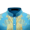 Men Spring Autumn Shirt Ethnic Style Stand Collar Long Sleeve Pullover Tops Buttons Neckline Printing Front Low Back High 240412