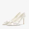 Dress Shoes Spring White Bow Pointed Shallow Mouth Satin Stiletto Bridal Wedding Banquet All-match Custom Women's Single