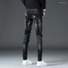 Jeans pour hommes pantalons cowboys de cowboy déchiré un pantalon cassé avec une pipe serrée à imprimé grunge y2k trous skinny radiet patch slim fit déchiré xs