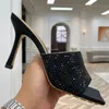 Slippers women's grid high heels luxury letter sandals crystal square diamond designer shoes stiletto heel party shoes sexy summer squared toe shoes fashion shoes