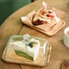 Tabliczki Transparent Square Butter Dish Tacce ze szklanymi osłokami ciast Drewniane cukierki Dekoracja restauracji Weddna Dekoracja restauracji