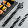 Chopsticks 5 Pairs/Lot AlloyStainless Steel Laser Engraving Squared Edge Non-Slip Reusable Sushi Handmade Gift Pack