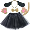 Black Dog Animal Headband Tutu Skirt Kids Party Gift Props Birthday Headwear Tail Bow Tie Halloween Costume Cosplay