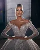 2022 Sparkle Glitter Gelinlik Gelin Gowns Uzun Kollu Dantel Pullu Robe De Mariage El Yapımı Sheer Boyun Vestido De Novia