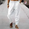 Spring Summer Mens Stripe Cotton Linen Pants Solid Color Fashion Casual Loose Hip Hop Breathable Trousers Streetwear S-3XL240408