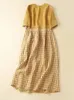 Summer Loose Plaid Women Dresses Short Sleeve Oneck Patchwork Cotton Vintage Daily Dress Retro Casual Female Sundress 240412