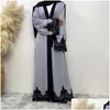 Etnisk kläd Turkiet Dubai Kaftan Lace Open Abaya Women Muslim Dress Eid Ramadan Islamic Robe Femme Musman Caftan Kimono Cardigan Dr Otdgn