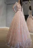 2020 Funkle rosa Prom -Kleider Paillettenpailletten Lace Ball Gown Plus Größe Afrikanischer Juwelenhal