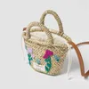 Zomer mini schattige mand voor kinderen en dames handgemaakte geweven tas geborduurd handheld crossbody gras geweven tas 240412