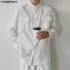 Männer lässige Hemden koreanischer Stil hübsches Standkragen Taschen-Design Bluse Streetwear Männlich langärmelig S-5xl Incerun Tops 2024