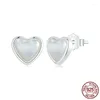 Studörhängen 925 Sterling Silver Shell Love Heart Studs for Women Girl Romantic Simple Design Jewelry Party Gift Drop Drop