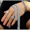 12mm Sterling Sier Iced Out Diamond Moissanite Link White Gold Armband Halsband för män Hip Hop smycken Kubansk kedja