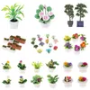 Dekorativa figurer 1/12 Doll House Miniature Flower Fairy Garden Ornament Mini Green Plant Flowers Pot Home Simulation Tree Potted