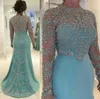 Lichte hemelsblauw plus size mermaid moeder van bruid jurken lange mouwen lazen lovertjes kanten applique formele jurk avond gewaden de F5327820