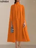 Casual Dresses Vonda Women Fashion Summer Midi Dress 2024 Elegant Evening Bat Sleeve Turtleneck Sundress Party Vetidos Loose Robe