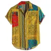 Erkekler İçin Lüks Retro Etnik Gömlek Yaz Kısa Kollu Baskı Hawaii Gömlek Bluz Zarif Gevşek Kırışın Camisa Maskulina 240412