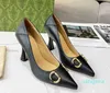 Dress shoes New horse shoe buckle high heel metal buckle fine high heel pointed fashion leather shallow mouth comfortable single shoe women sandal size