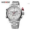 Weide Mens Sports Model Funzioni multiple Business Data Auto Settimana Analog LED Visualizzazione Alarm Allerte Watch Steel Strap Orologio da polso