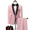 Men's Suits Blazers Men Lapel Black Collar 3 Pcs Suit Set Coat Vest Trousers / Business Groomsmen Groom Wedding Dress Fprmal Blazer Pants Waistcoat