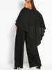 LW Plus Size Women Elegant Party Evening Birthday Outfits Cloak Sleeve Solid Color Loose Jumpsuit Wide Leg s Out fit 240328