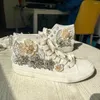 Sıradan Ayakkabı Kadın Tuval Yüksek Top Bahar Sonbahar Büyük Kristaller Çiçekler Rahat Yürüyüşü Artı Boyut Güzel Güzel Spor ayakkabılar