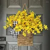 Decorative Flowers Door Basket Wreath Vibrant Front Decor With Artificial Spring Plaid Bowknot For Home