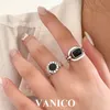 Gothic Black Onyx Open Ring 925 STERLING Silver Punk Vintage Retro Watch Bands Agate Ring Ring Ring Gifts For Women Men