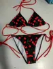 2024 Swimsuit Spicy Girl Bikini Red Sexy Three Point Lace up Cherry Print Small Fresh and Cute Biki X0YQ