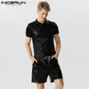 Men stelt sprankelende streetwear revers revers shirt shirt shorts 2pcs zomer polka dot mode heren pakken s-5xl Incerun 240402