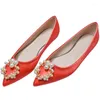 Casual Shoes Size 31-46 Extra Big Women Wedding Flat Heel Pearls Pointed Toe Silk Flats Banquet Bride Chinese Red Pure Color