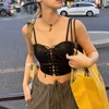 Czołgi damskie Summer Black Grommet koronki up camis crop tops kobiety seksowna bez ramiączka bez rękawów bez pleców Slim Fit Casual Streetwear Vest HMS52