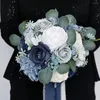 Fleurs de mariage bouquets de mariée élégants bleu marine avec vert blanc 24 32cm accessoires