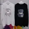 Men's T-Shirts Long Sleeve Reflective Bear Printing We11done T Shirt Men Women High Quality Washed Old Vintage Tshirt