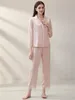 Home Clothing Wholesale Luxury Long Sleeve Mulberry Silk Night Gown Lace Trim Pure Pajamas Set 2Pcs