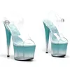 Zapatos de baile Leecabe de 7 pulgadas/17cm PVC Upper Transparent Color Gradiente Tallones Altos Night Club Pole Dance